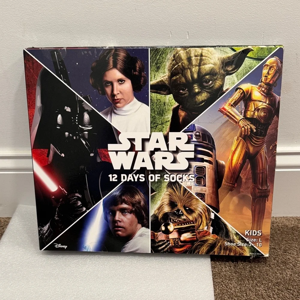 Star wars 12 days of socks kids size large 3-10 new in box